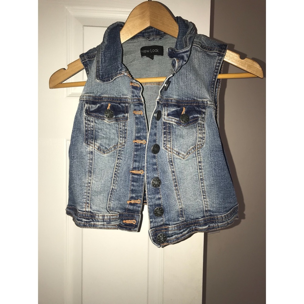 Cropped Denim Vest with Distress Detail